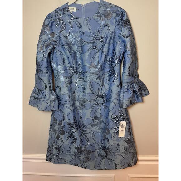 Rickie Freeman for Teri Jon Bell-Sleeve Metallic Floral Jacquard Dress Sz 6 NWT - Picture 3 of 16